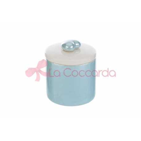 SCATOLA CANDELA SOIA PORCELLANA CELESTE 6,5×6,5xh.7CM C/ASTUCCIO
