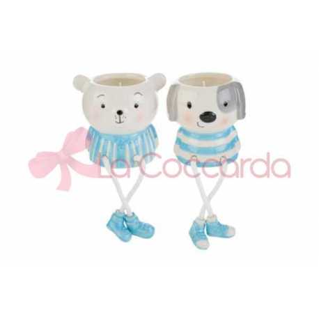 CANDELA ANIMALI PORCELLANA 2ASS.7,5×7,5xh.8,5CM CELESTE C/SHOPPER