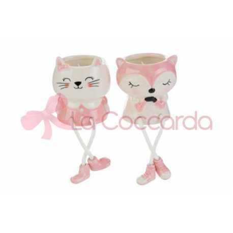 CANDELA ANIMALI PORCELLANA 2ASS.7,5×7,5xh.8,5CM ROSA C/SHOPPER